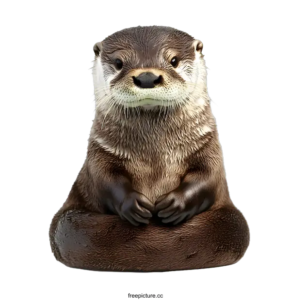 [Transparent Background PNG]Cute Otter Sitting in Lotus Position on White Background