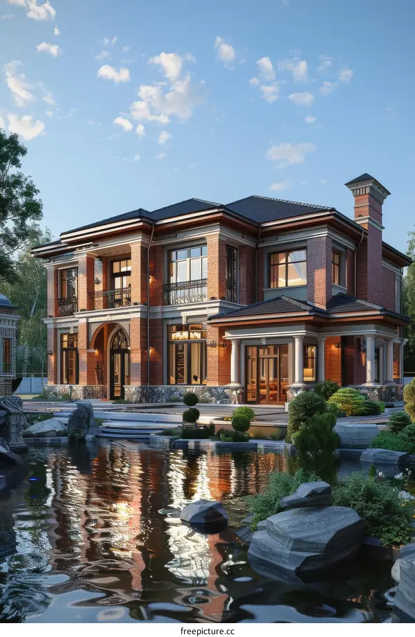 Luxury Mansion Exterior Design with Water Feature