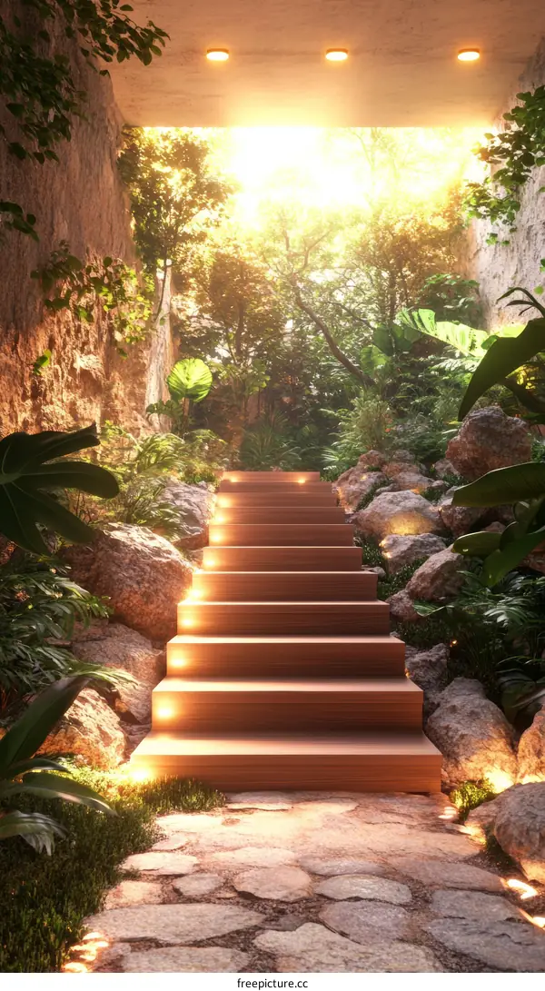 Tropical Wooden Stairs Pathway Illustration