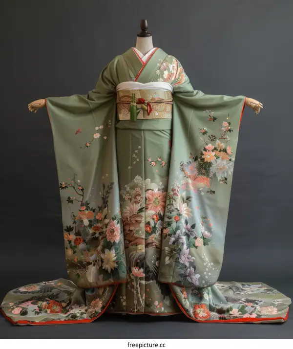 Elaborate Kimono and Obi Worn by a Japanese Woman