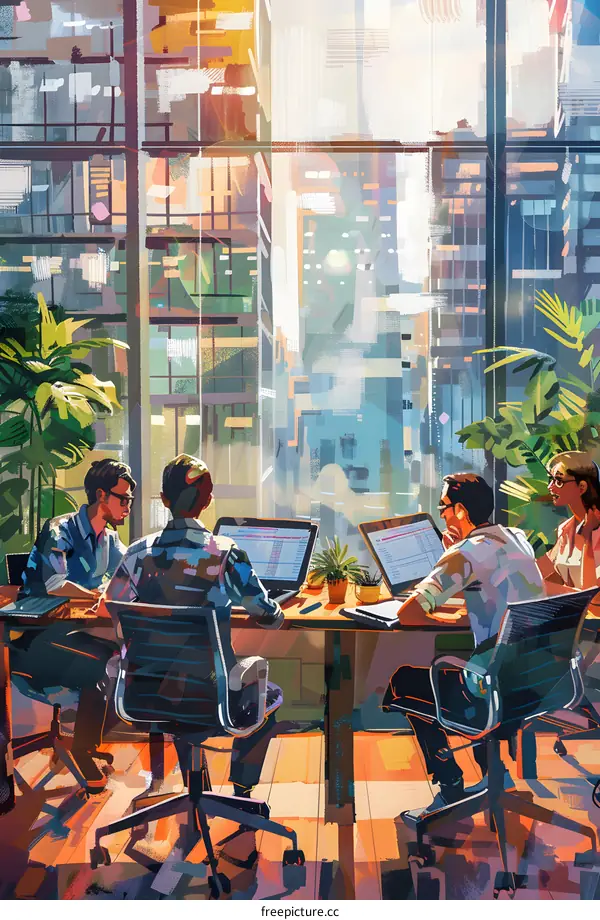 Four business people having a meeting in an office