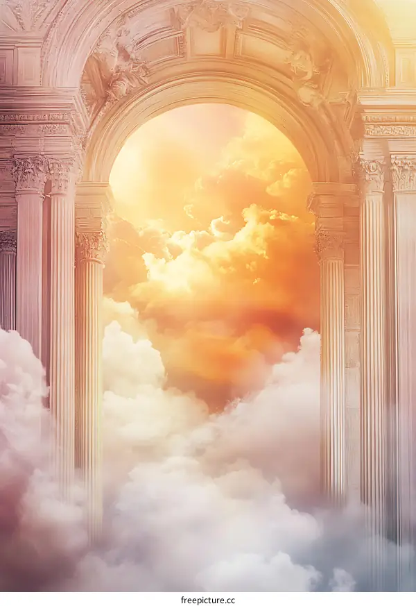 Archway to Heaven with Clouds and Sunlight