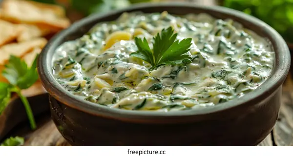 Creamy Dip Made with Spinach, Artichoke and Vegetables