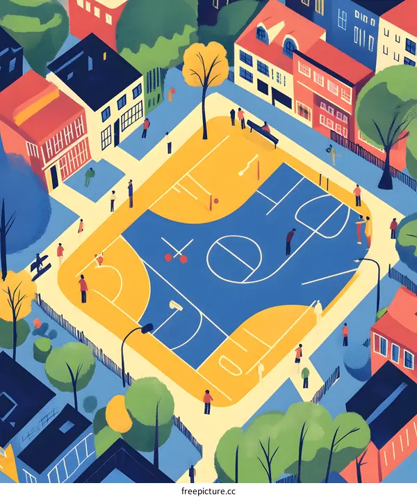 Aerial View of a Basketball Court in a City Park