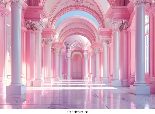 Pink Palace Corridor with Sunbeams
