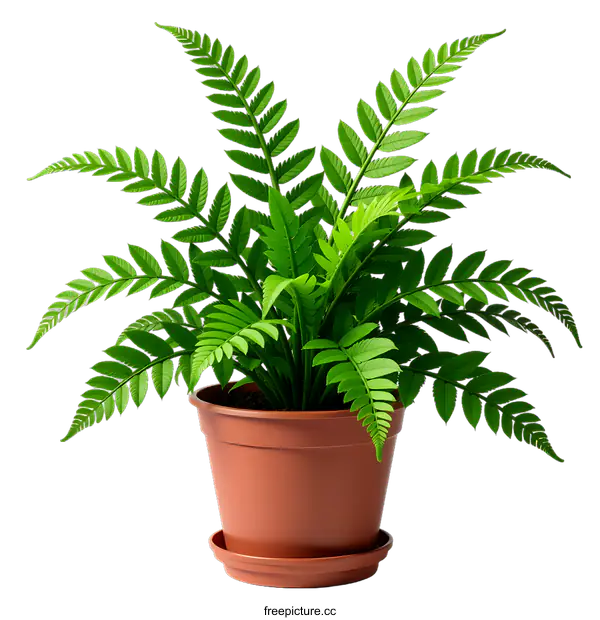 [Transparent Background PNG]Green Fern Plant in Brown Pot on transparent background