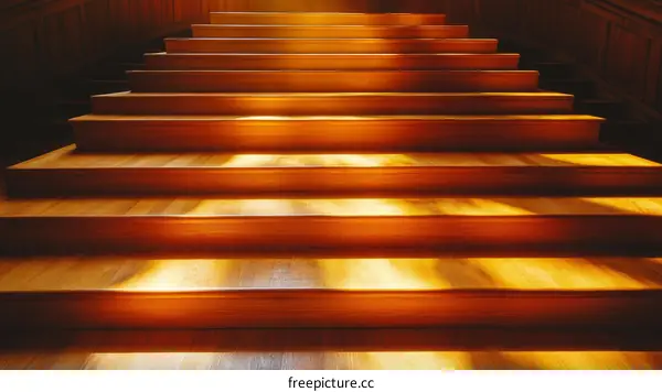 Wooden Staircase with Sunlight Glints
