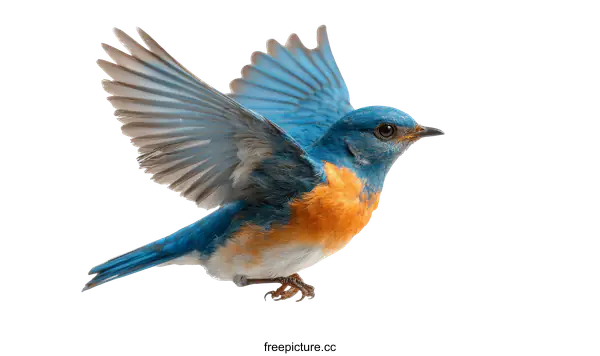 [Transparent Background PNG]A Blue-Orange Bird in Flight Against a White Background