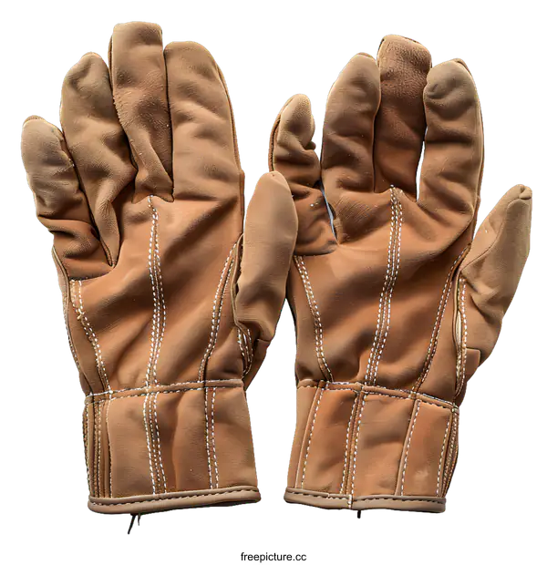 [Transparent Background PNG]Brown Leather Work Gloves Isolated on White Background