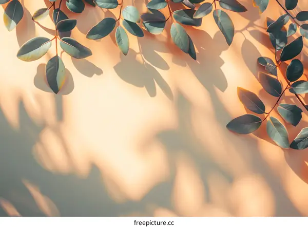 Green Leaves Shadow On Tan Background