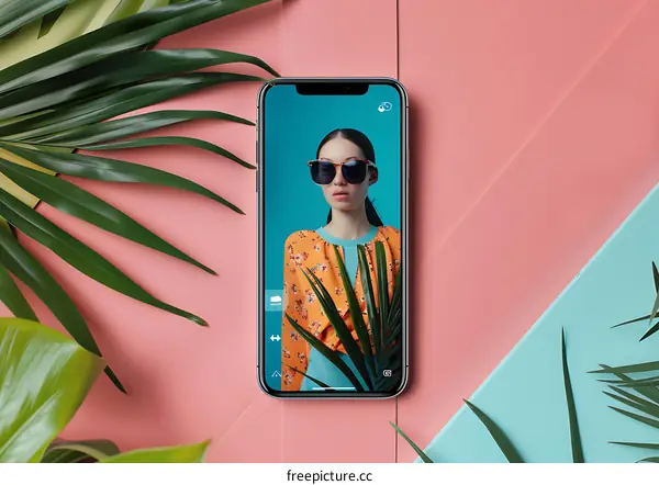 Phone Screen Showing Woman Wearing Sunglasses And Floral Shirt