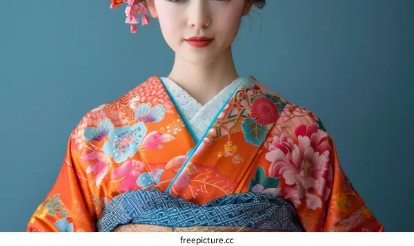Portrait of a young Japanese woman wearing a kimono