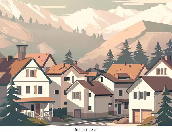 Mountain View Village Houses Illustration