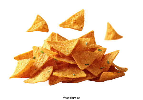 [Transparent Background PNG]Delicious Pile of Flying Tortilla Chips