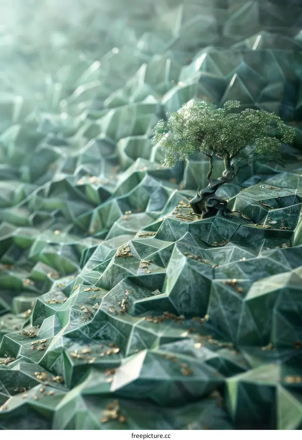 Bonsai Tree on a Rocky Hill: 3D Rendering