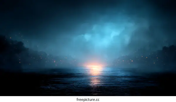 Mysterious Night Cityscape by the Sea