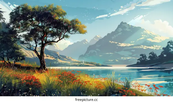 Tranquil Mountain Lake Scenery