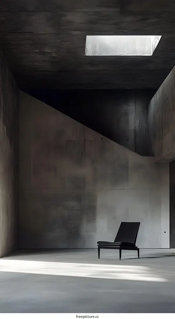 Modern Minimalist Concrete Interior Design with a Single Chair and Skylight