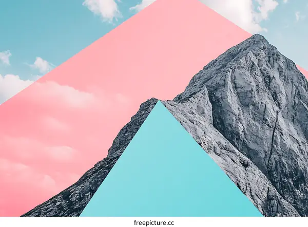 Abstract Mountain Landscape with Pink and Blue Colors