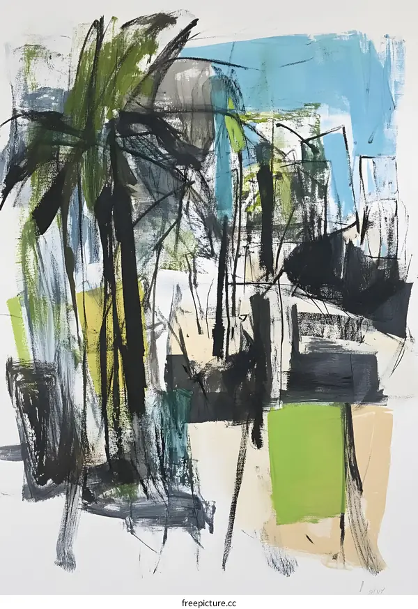 Abstract Palm Trees Painting with Green and Blue