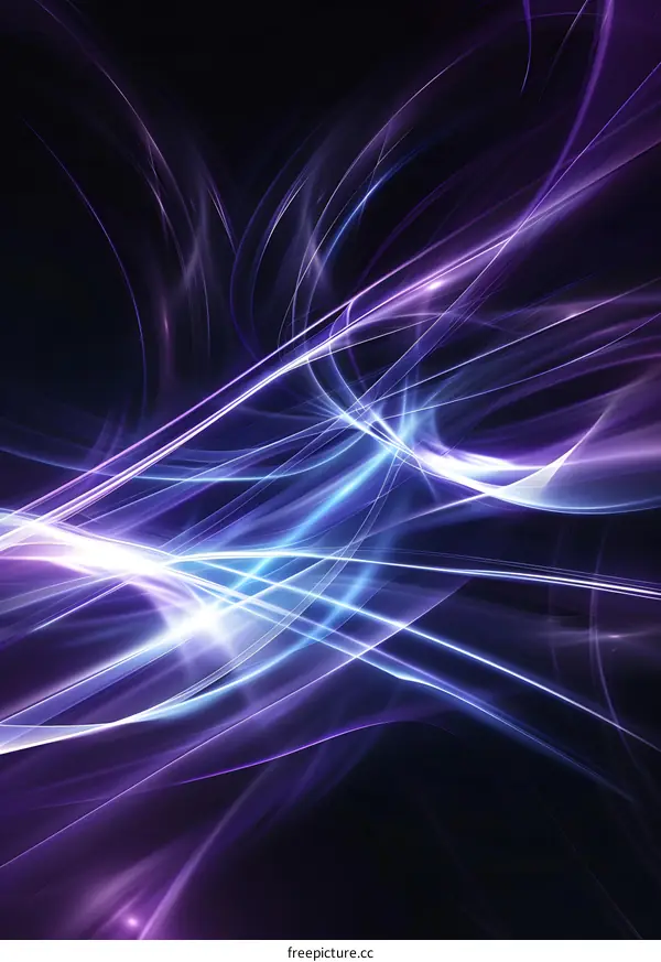 Abstract Purple and Blue Swirling Lines on Black Background