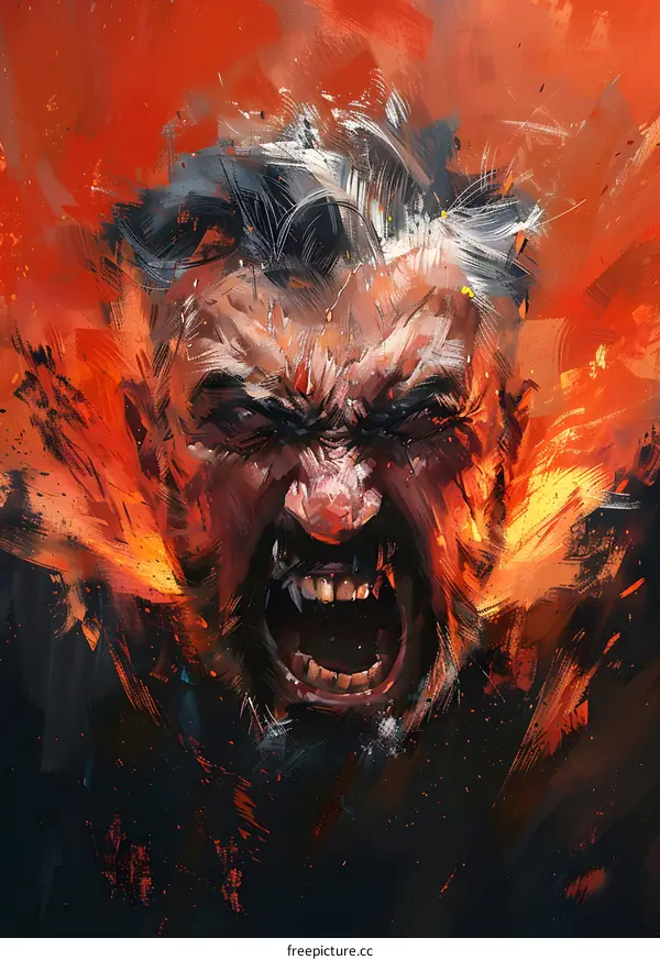 A man with a beard is growling with his mouth open and his teeth bared.