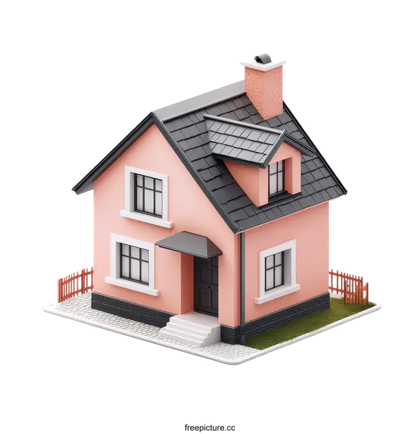[Transparent Background PNG]Cute Pink House Illustration on White Background