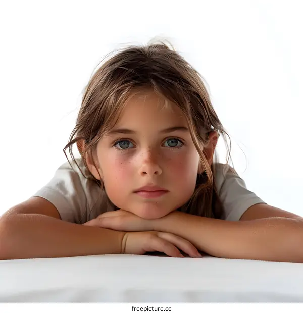 Portrait of a Young Girl with Freckles Looking at the Camera