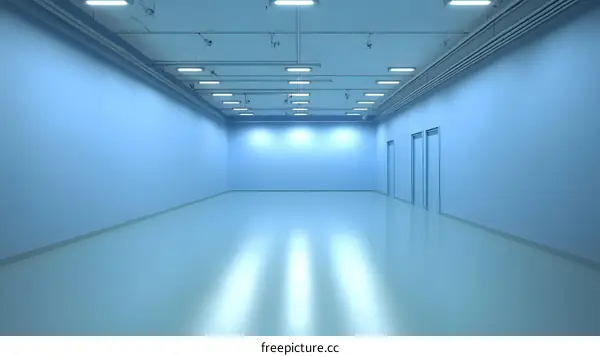 Empty Hallway With Blue Walls and White Ceiling