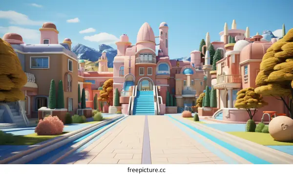 A beautiful city with colorful houses and blue sky