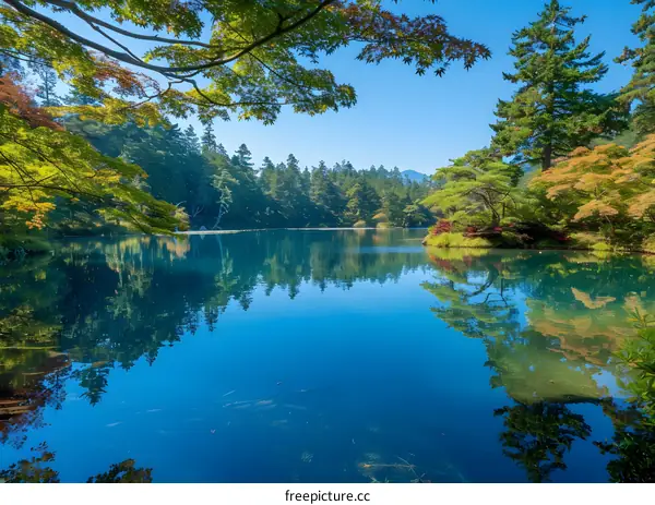 Serene Lake Surrounded by Autumn Foliage