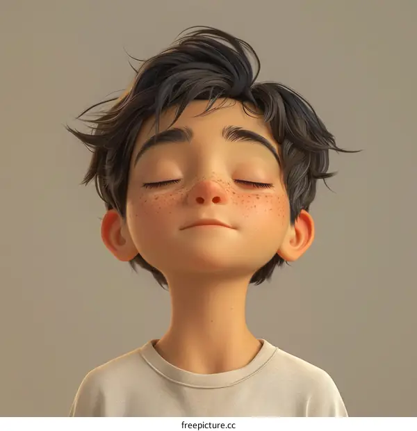 3D Character Portrait of a Young Boy with Closed Eyes