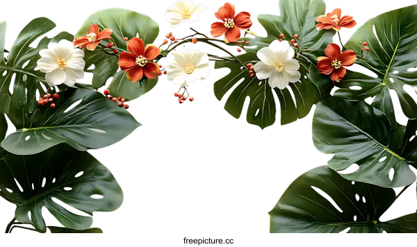[Transparent Background PNG]Floral Arrangement with Monstera Leaves