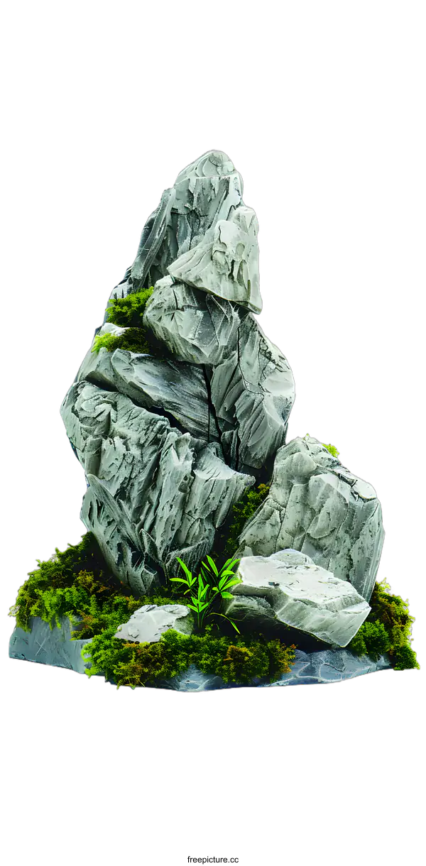 [Transparent Background PNG]Green Mossy Rock Aquarium Decoration