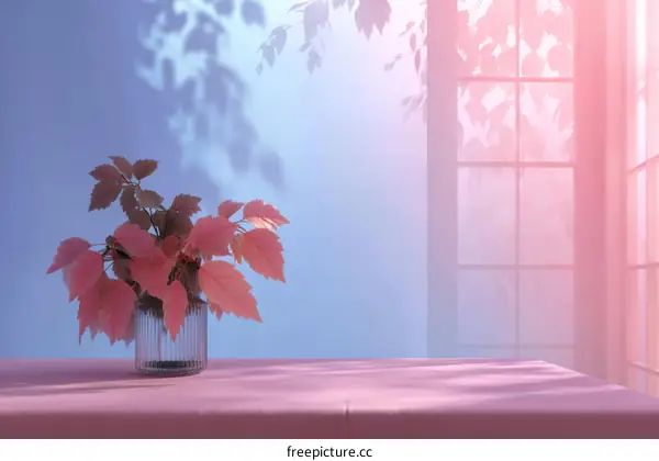 Autumn Leaves in a Glass Vase with Soft Light