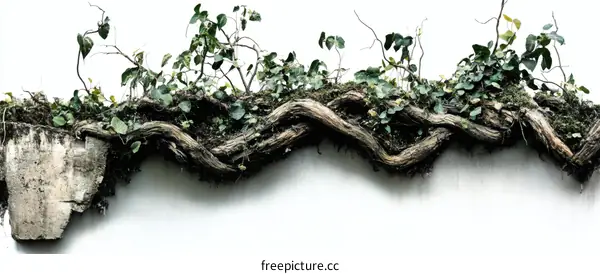 Twisted Roots and Vines on a White Wall