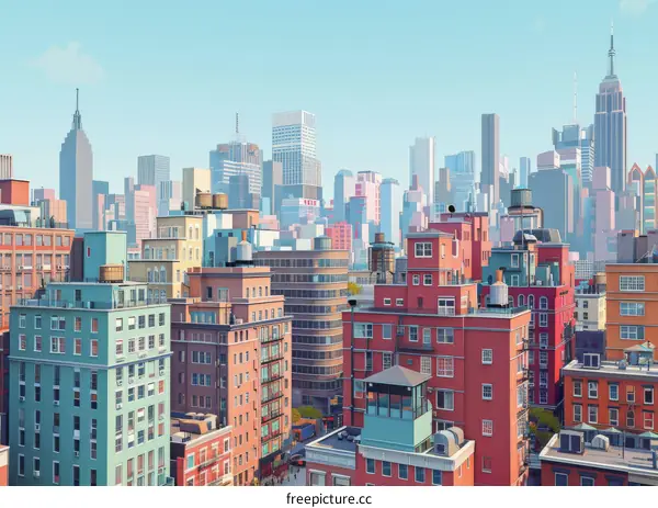 Aerial View of a City Skyline with Skyscrapers