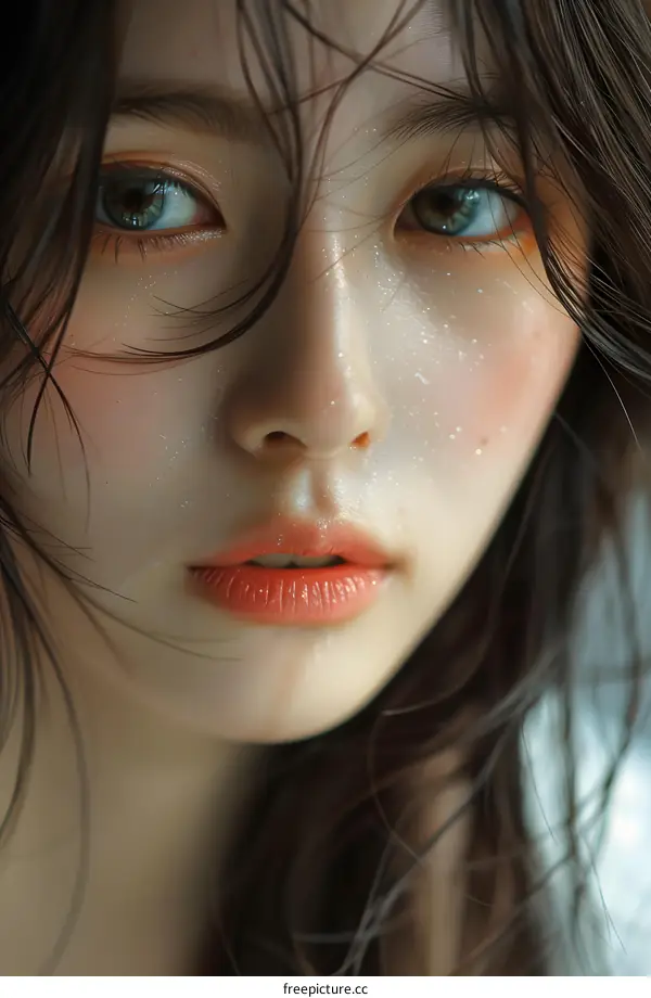 Close-Up Portrait of a Young Woman with Wet Hair