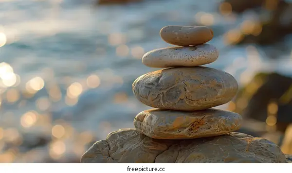 Stacking stones on the beach