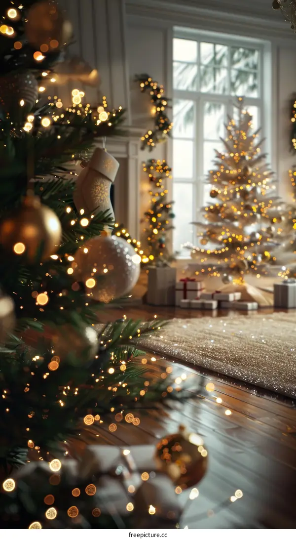 Christmas Tree Adorned with Presents and Glowing Lights