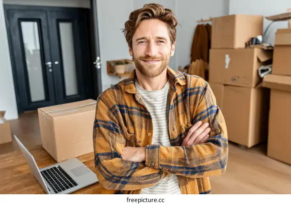 Smiling Caucasian Man During Moving Day