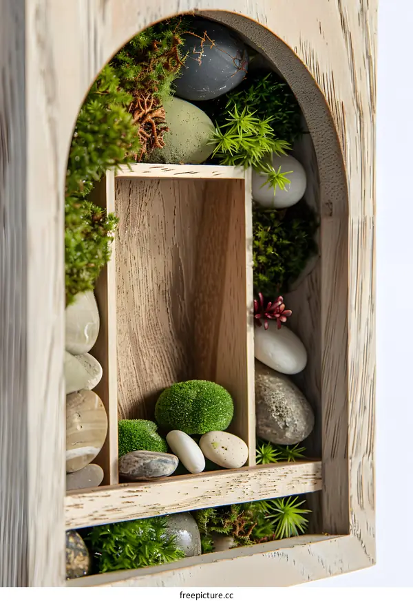 Wooden Frame with Moss and Stones