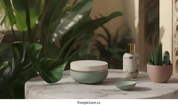 Green and White Minimalist Product Mockup with Tropical Plants