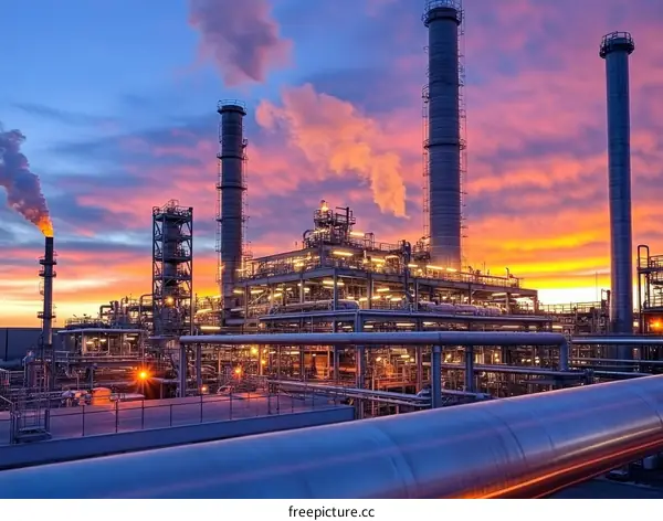 Industrial Oil Refinery at Dawn