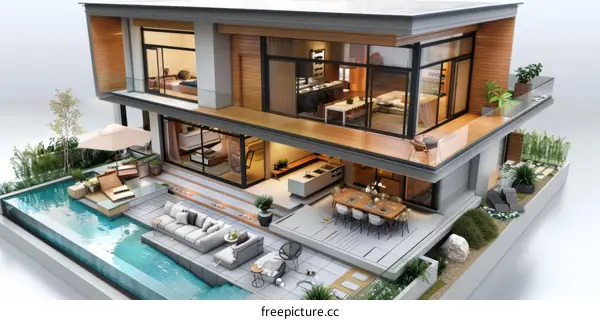 Modern House with Swimming Pool by the Garden