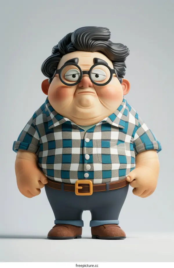 A cartoon character of a man with glasses and a plaid shirt