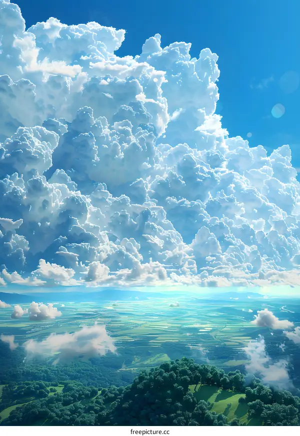 Cumulus clouds over a rural landscape