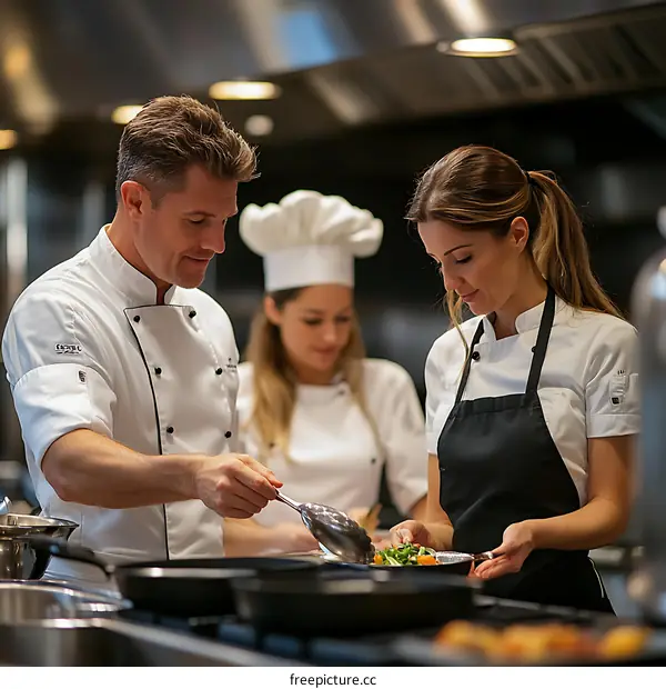 Professional Chefs Preparing Food in a Kitchen