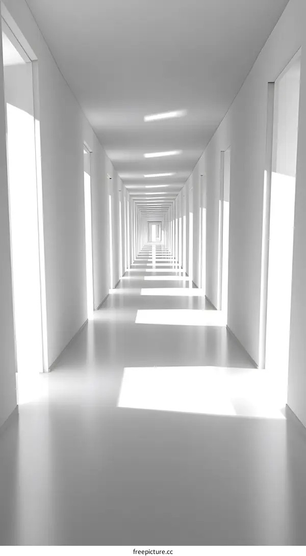 White Corridor With Doors And Light