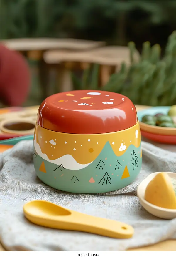 Colorful Bowl with Mountain Landscape Pattern